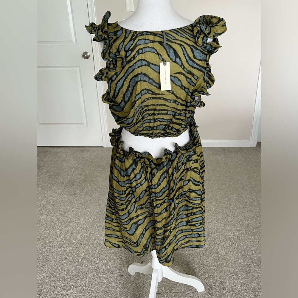 NWT Anthropologie Sleeveless Cutout Mini Dress Color Green and Blue Size Large - Picture 5 of 7